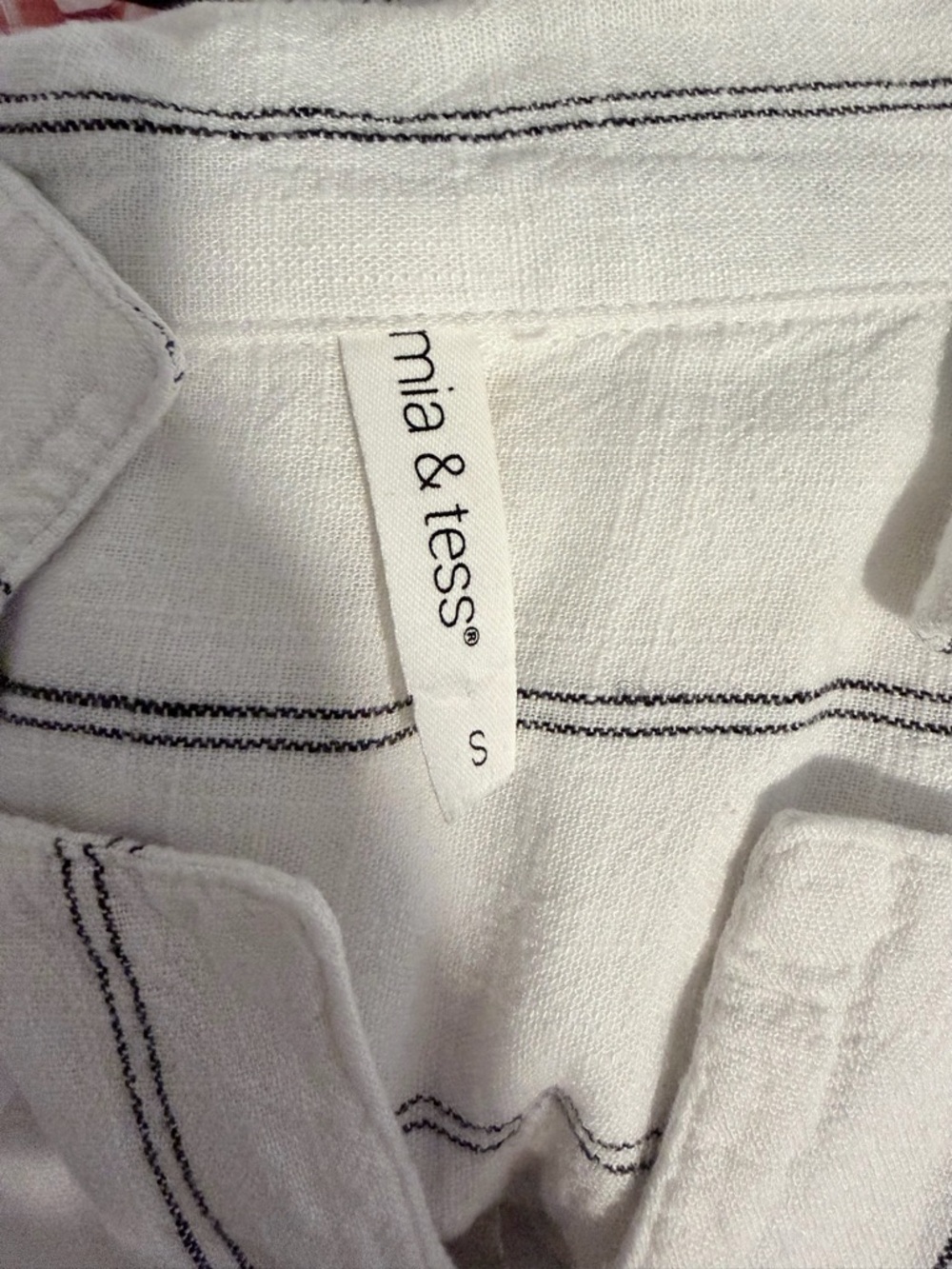 Mia & Tess White Black Striped Linen Blend Button Front Blouse Size Small - Picture 4 of 7